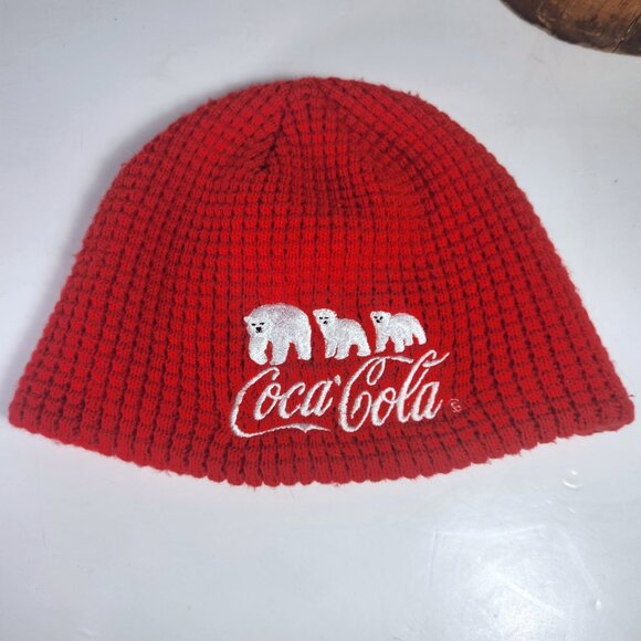 Coca Cola Waffle Knit Hat Beanie with Three Embroidered Polar Bears Unisex Adult - Picture 8 of 10